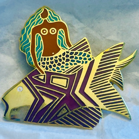 NEW YEAR Sale 💎SEA GODDESS Mermaid Rare Laurel Burch Signed Vintage Brooch 🧜♀️💎 - Picture 2 of 5